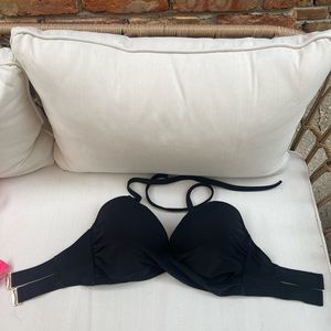Shade & Shore Black Ribbed Swim Top 36 DD
